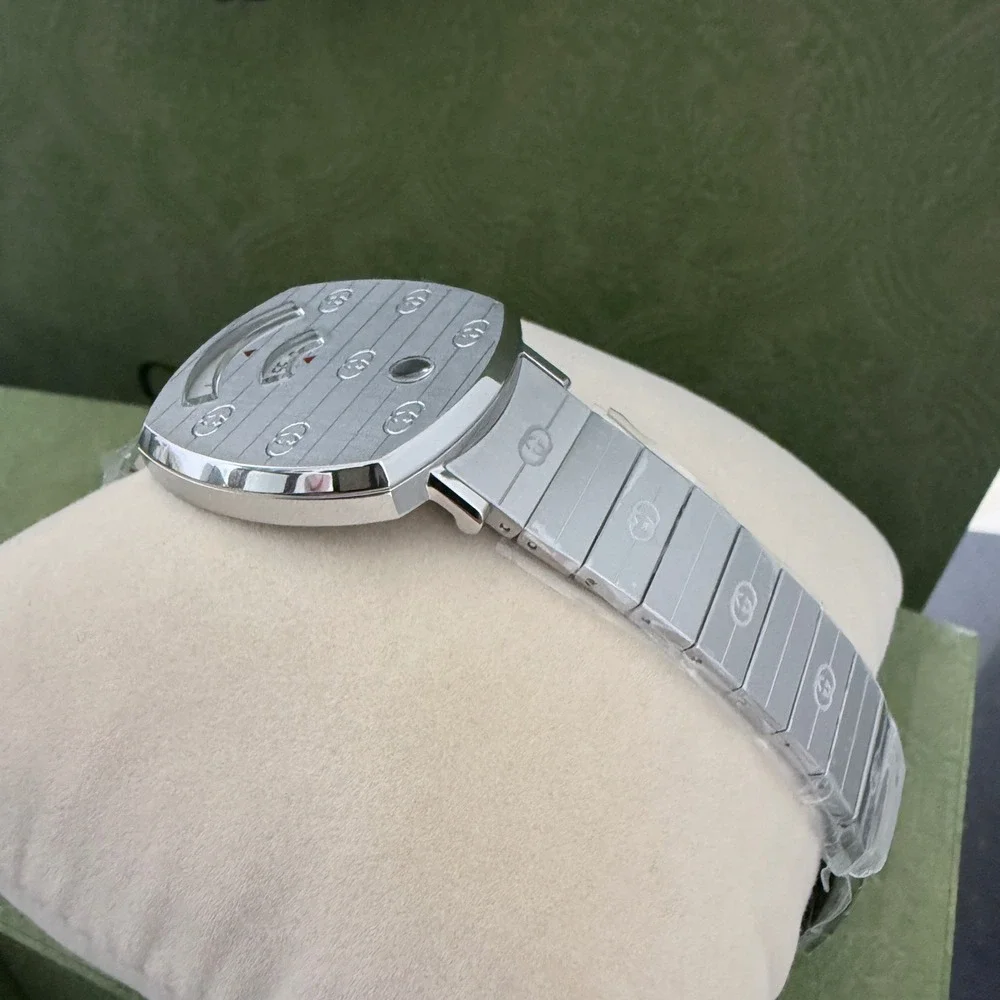 Gucci Grip Watch YA157401 Stainless Steel Silver Logo Engraved Swiss Made 38mm